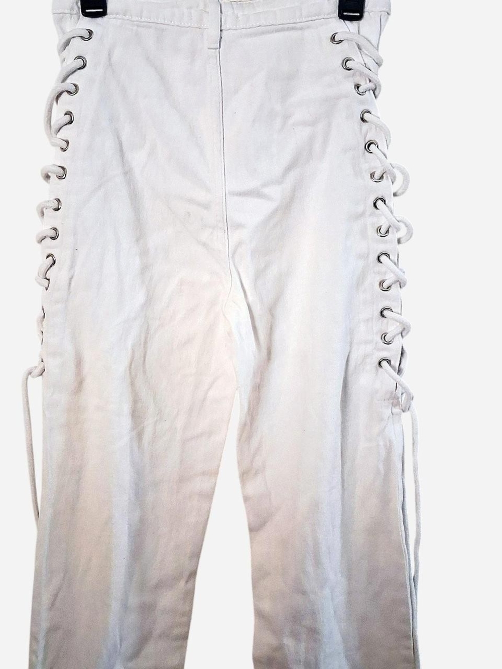 Boohoo White Straight-Leg Pants with Side Lace-Up Detail